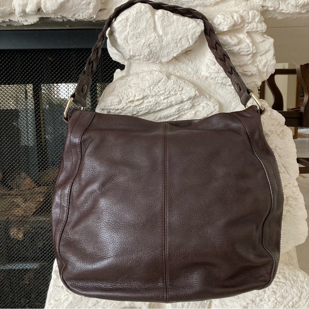 NWOT Elliott Luca dark brown leather shoulder “Moto Hobo” style bag - Picture 3 of 12